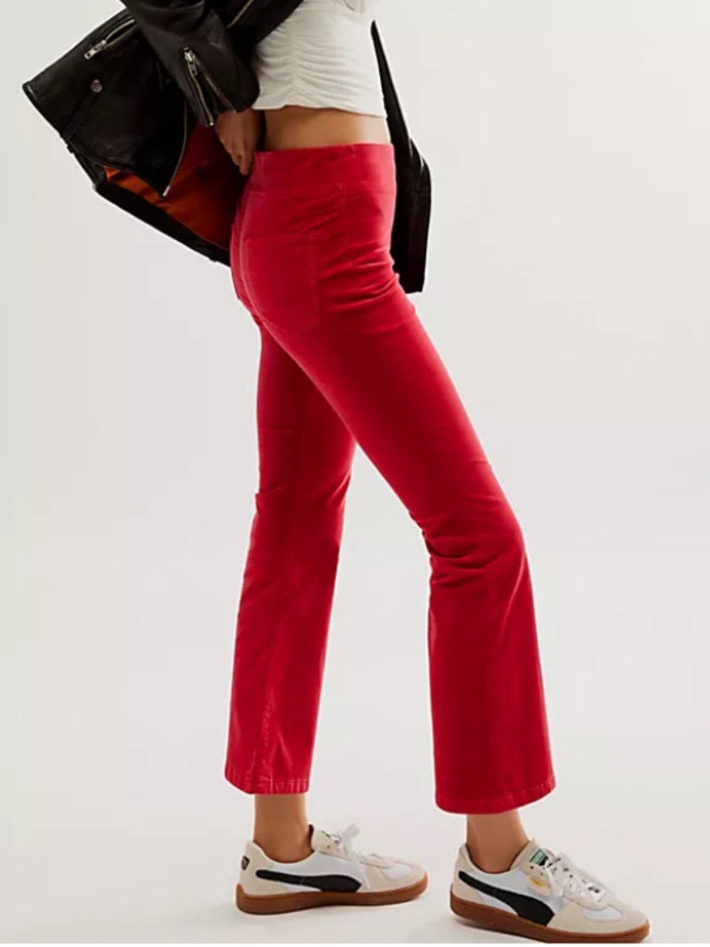 Free People In My Feelings Velvet Crop Slim Flare Ankle Pants Red Racer Small S
